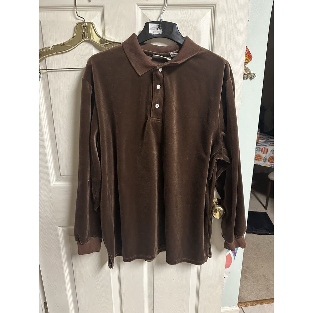 Vnt King Sz 90s 1x 54w Shirt Mens Terry Cloth Henley Velour Polo Brown 2xl
